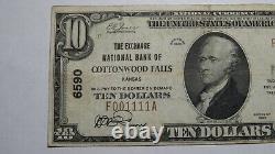 $10 1929 Cottonwood Falls Kansas Ks National Currency Bank Note Bill Ch 6590 Vf