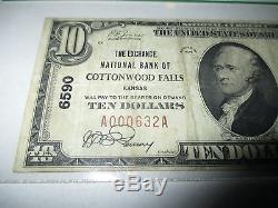 10 $ 1929 Cottonwood Falls Kansas Ks Note De La Banque Nationale De Billets Bill N ° 6590 Vf