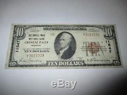10 1929 $ Crystal Falls Michigan MI Monnaie De Banque Nationale Note Bill Ch # 11547 Vf