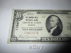 10 1929 $ Crystal Falls Michigan MI Monnaie De Banque Nationale Note Bill Ch # 11547 Vf