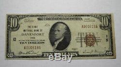 10 $ 1929 Davenport Iowa Ia Banque Nationale Monnaie Note Du Projet De Loi N ° 15 Rare Charte