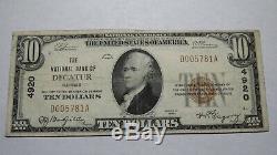 10 $ 1929 Decatur Illinois IL Banque Nationale Monnaie Note Bill! Ch. # 4920 Fin