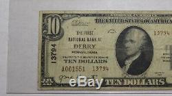 10 $ 1929 Derry Pennsylvania Pa Banque Nationale Monnaie Note Bill Ch. # 13794 Pcgs