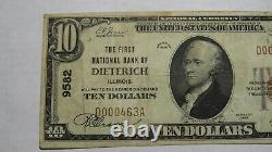 10 $ 1929 Dieterich Illinois IL Monnaie Nationale Banque Note Bill! Ch. #9582 Vf