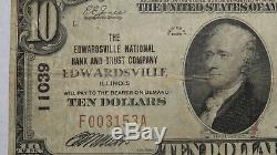 10 $ 1929 Edwardsville Illinois IL Banque Nationale Monnaie Remarque Le Projet De Loi # 11039 Fin