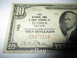 10 $ 1929 Elmira New York Ny Note De La Banque Monétaire Nationale Bill! Ch # 149 Fine