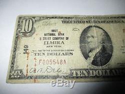 10 $ 1929 Elmira New York Ny Note De La Banque Monétaire Nationale Bill! Ch # 149 Rare