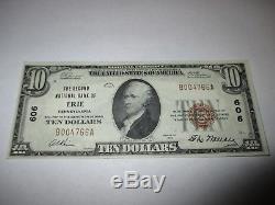 10 $ 1929 Erie Pennsylvanie Pa Banque De Monnaie Nationale Note Bill Ch. # 606 Xf