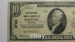 10 $ 1929 Facture De Billet De Banque En Devise Nationale De Phoenix Arizona Az! Ch. # 3728 Vf Pmg