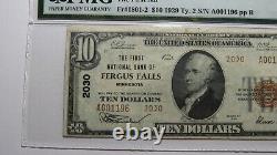 10 $ 1929 Fergus Falls Minnesota Mn Monnaie Nationale Banque Note Bill Ch 2030 Vf30