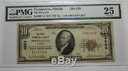 10 $ 1929 Fernandina Floride Fl Banque Nationale Monnaie Note Bill Ch. # 4558 Vf25