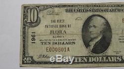 10 $ 1929 Flora Illinois IL Billets De Banque En Billets De Banque Nationaux Bill Ch. # 1961 Fine