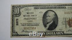 10 $ 1929 Freeport Illinois IL Banque Nationale Monnaie Note Bill Ch. # 2875 Fin +