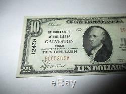 10 $ 1929 Galveston Texas Tx Monnaie De Banque Nationale Note Bill Ch. # 12475 Vf +