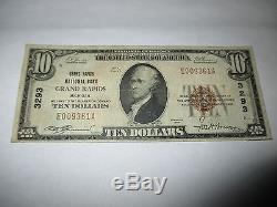 10 $ 1929 Grand Rapids Michigan MI Note De Banque Nationale Bill Ch. # 3293 Vf +