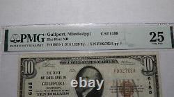$10 1929 Gulfport Mississippi Ms National Currency Bank Note Bill Ch # 6188 Vf25