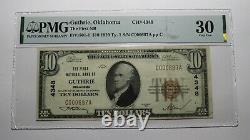 10 1929 Guthrie Oklahoma Ok Monnaie Nationale Banque Note Bill Ch. #4348 Vf30 Pmg