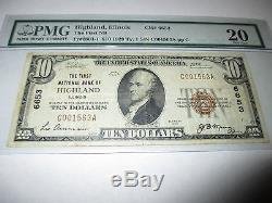 $ 10 1929 Highland Illinois IL Banque Nationale De Billets De Banque Bill Ch # 6653 Vf! Rare