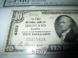 10 $ 1929 Highland Illinois IL National Currency Note De La Banque Bill Ch # 6653 Vf! Rare