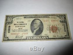 $ 10 1929 Houston Texas Tx Banque Nationale De Billets De Banque Bill Ch. # 10225 Fine