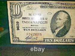 10 $ 1929 Indianapolis Indiana National Currency Bank Note Bill Ch #9829 Pmg F-12