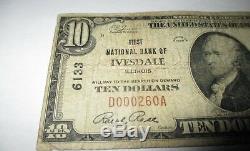 10 $ 1929 Ivesdale Illinois IL Banque Nationale Monnaie Note Bill Ch. # 6133 Fin