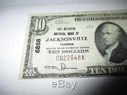 10 $ 1929 Jacksonville Floride Fl Banque De La Monnaie Nationale Note Bill Ch. # 6888 Vf +