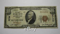 10 $ 1929 Janesville Wisconsin Wi Banque Nationale Monnaie Note Bill! Ch # 2748 Fin