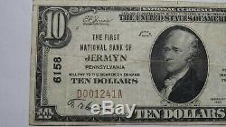 10 $ 1929 Jermyn Pennsylvania Pa Banque Nationale Monnaie Note Bill # 6158 Vf