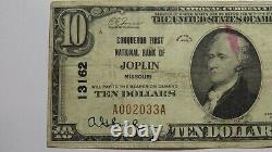 10 $ 1929 Joplin Missouri Mo Monnaie Nationale Banque Bill Charte #13162 Rare