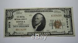 10 $ 1929 Kansas Ks Topeka Banque Nationale Monnaie Note Bill! Ch. # 3078 Very Fine