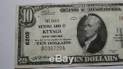 10 $ 1929 Keyser Virginie Occidentale Virginie-occidentale Banque Nationale Monnaie Note Bill Ch. # 6205 Rare