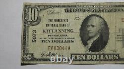 $10 1929 Kittanning Pennsylvania Ap National Monnaie Banque Note Bill #5073 Fine