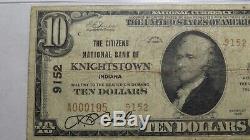 10 $ 1929 Knightstown Indiana National Bank Monnaie Notez Bill Ch. # 9152 Pmg