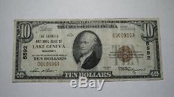 10 $ 1929 Lake Geneva Wisconsin Wi Banque Nationale Monnaie Note Bill Ch. # 5592 Vf +