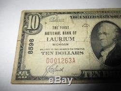 10 $ 1929 Laurium Michigan MI Banque De Monnaie Nationale Note Bill Ch. # 8598 Amende