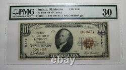 10 1929 Lindsay Oklahoma Ok Monnaie Nationale Banque Note Bill Ch. #6171 Vf30 Pmg