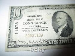 10 $ 1929 Long Beach Californie Ca Note De La Banque Nationale De Billets Bill No 11873 Fine