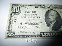 10 $ 1929 Los Angeles Californie Ca Note De La Banque Monétaire Nationale Bill! # 2491 Fine