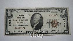 10 1929 Manasquan New Jersey Nj National Monnaie Banque Note Bill Ch. #9213 Vf+