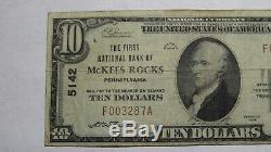 10 1929 $ Mckees Rocks Pennsylvania Pa Banque Nationale Monnaie Note Le Projet De Loi 5142 Fin