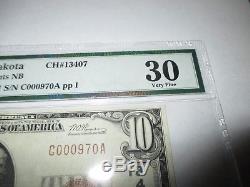 10 $ 1929 Milbank Dakota Du Sud Sd Monnaie Nationale Billet De Banque # 13407 Vf30