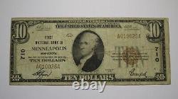 10 1929 Minneapolis Minnesota Mn Monnaie Nationale Banque Note Bill Ch. #710 Fine