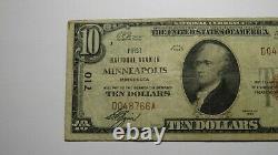 10 1929 Minneapolis Minnesota Mn Monnaie Nationale Banque Note Bill Ch. #710 Vf
