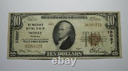 $10 1929 Mobile Alabama Al Monnaie Nationale Banque Note Bill! Ch. #13097 Fine+