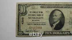 10 1929 Muskegon Michigan MI Monnaie Nationale Banque Note Bill Ch. #4398 Fine