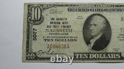 10 1929 Nazareth Pennsylvania Ap National Monnaie Banque Note Bill! Ch. #5077 Vf