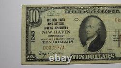 10 $ 1929 New Haven Connecticut Ct Monnaie Nationale Banque Note Bill Ch. #1243 Vf