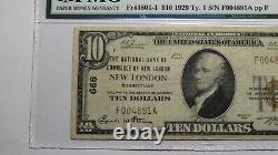 10 $ 1929 New London Connecticut Ct Monnaie Nationale Banque Note Bill 666 Vf25 Pmg