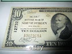 $ 10 1929 North Bergen New Jersey Nj Note De La Banque Nationale De Billets Bill N ° 12732 Fine